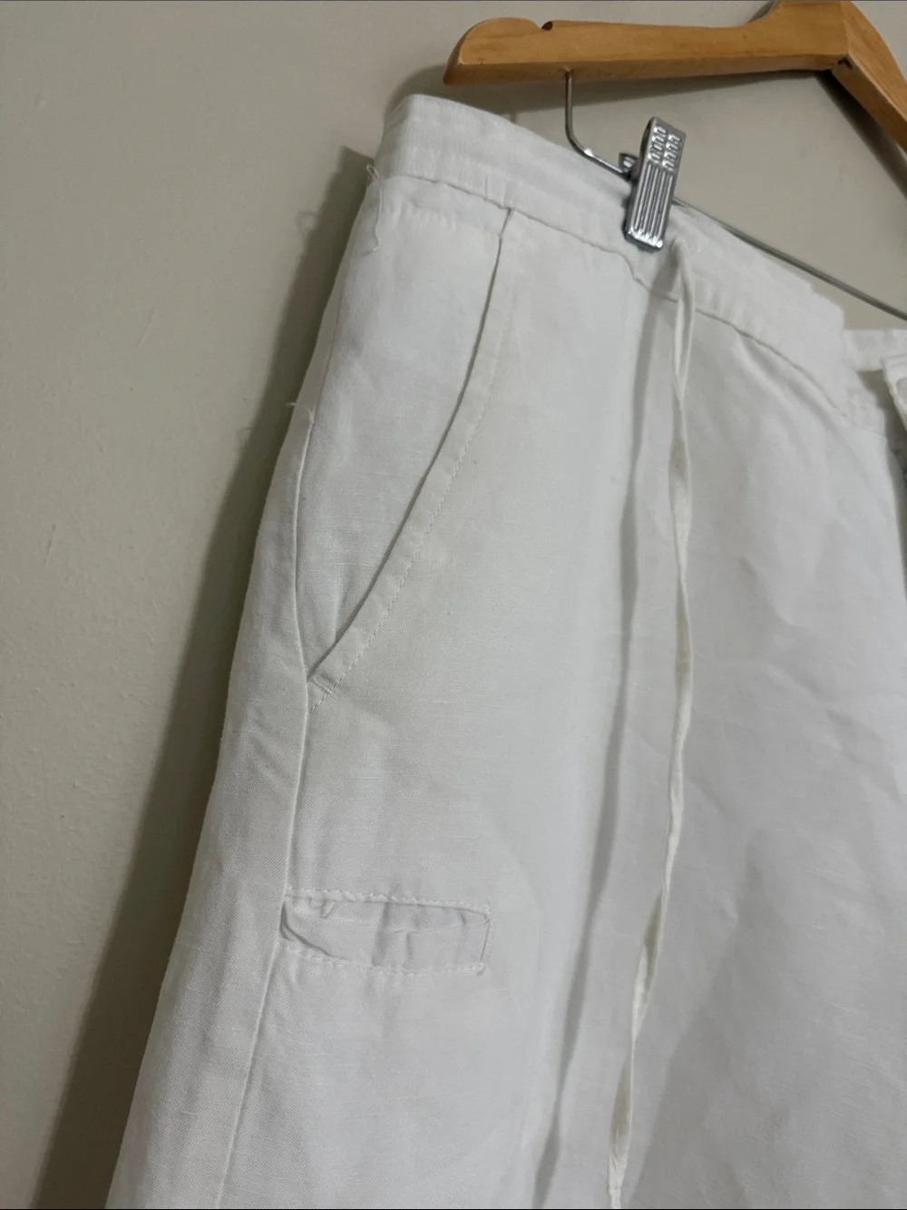 Linea Uomo Men White Linen Drawstring Pants 38X 32 beach resort vacation casual